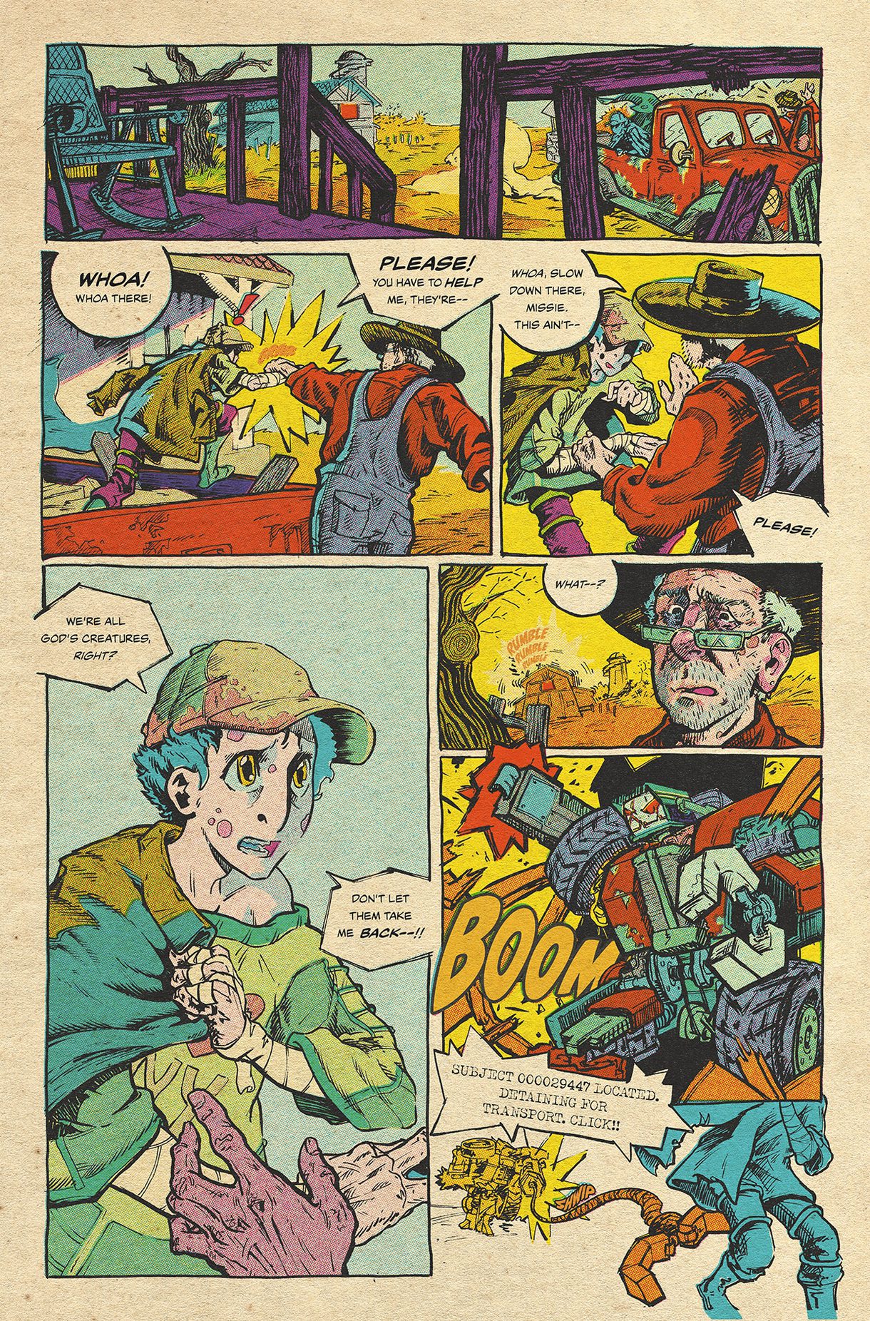 A colorful comic strip created by Skye Berggren, an undergraduate in Comics and Narrative Practice at CCAD.