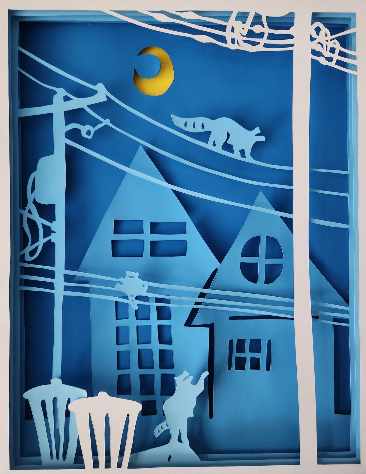 A scene made out of cut paper created by Lillian Watson, an undergraduate in Graphic Design at CCAD.