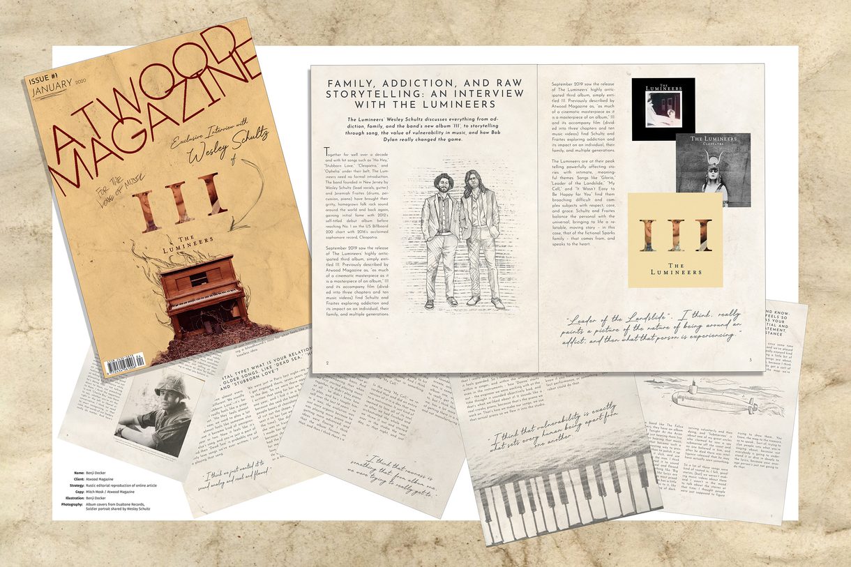 An editorial design created by Benji Decker, an undergraduate in Graphic Design at CCAD.