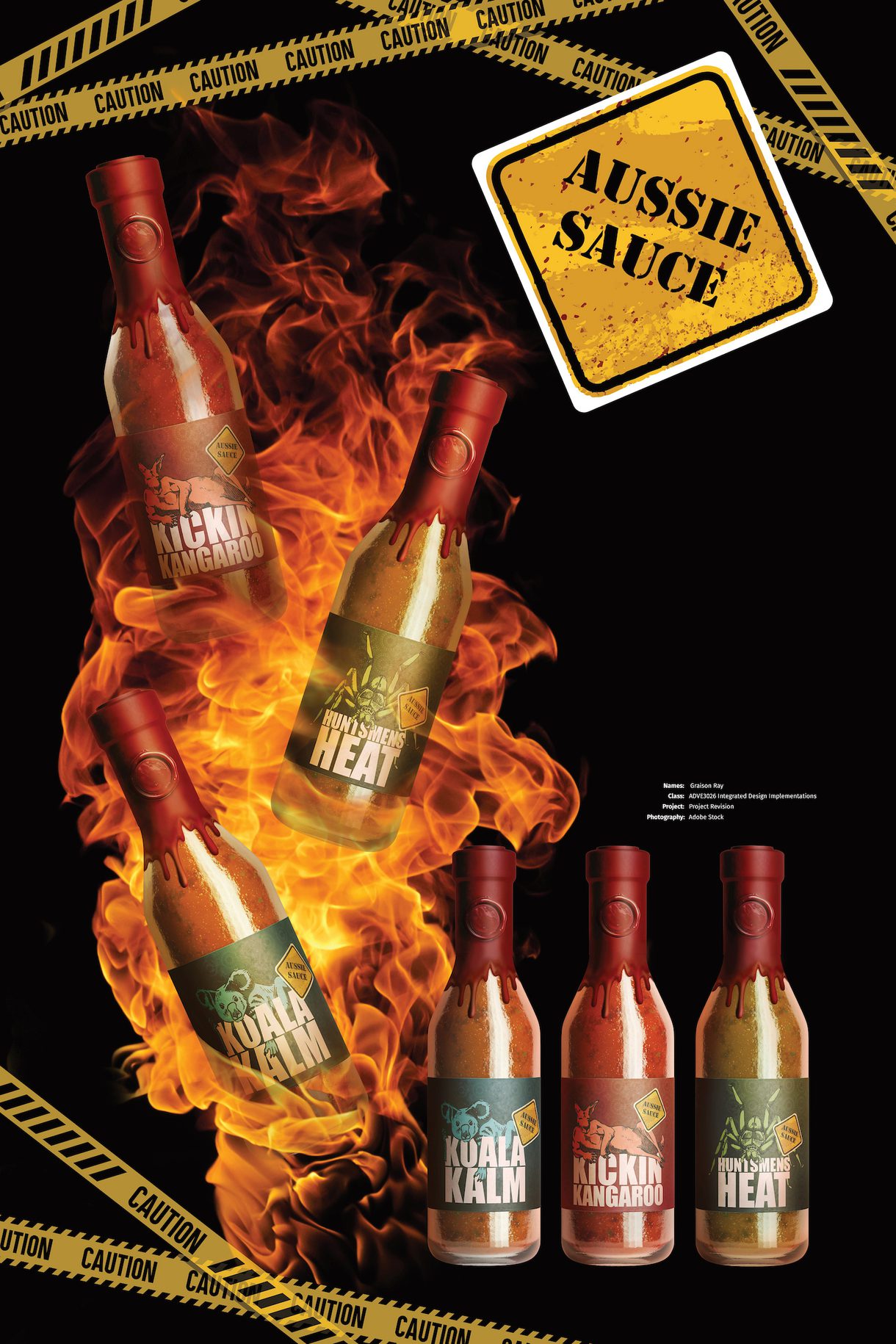 A hot sauce brand created by Graison Ray, an undergraduate in Graphic Design at CCAD.