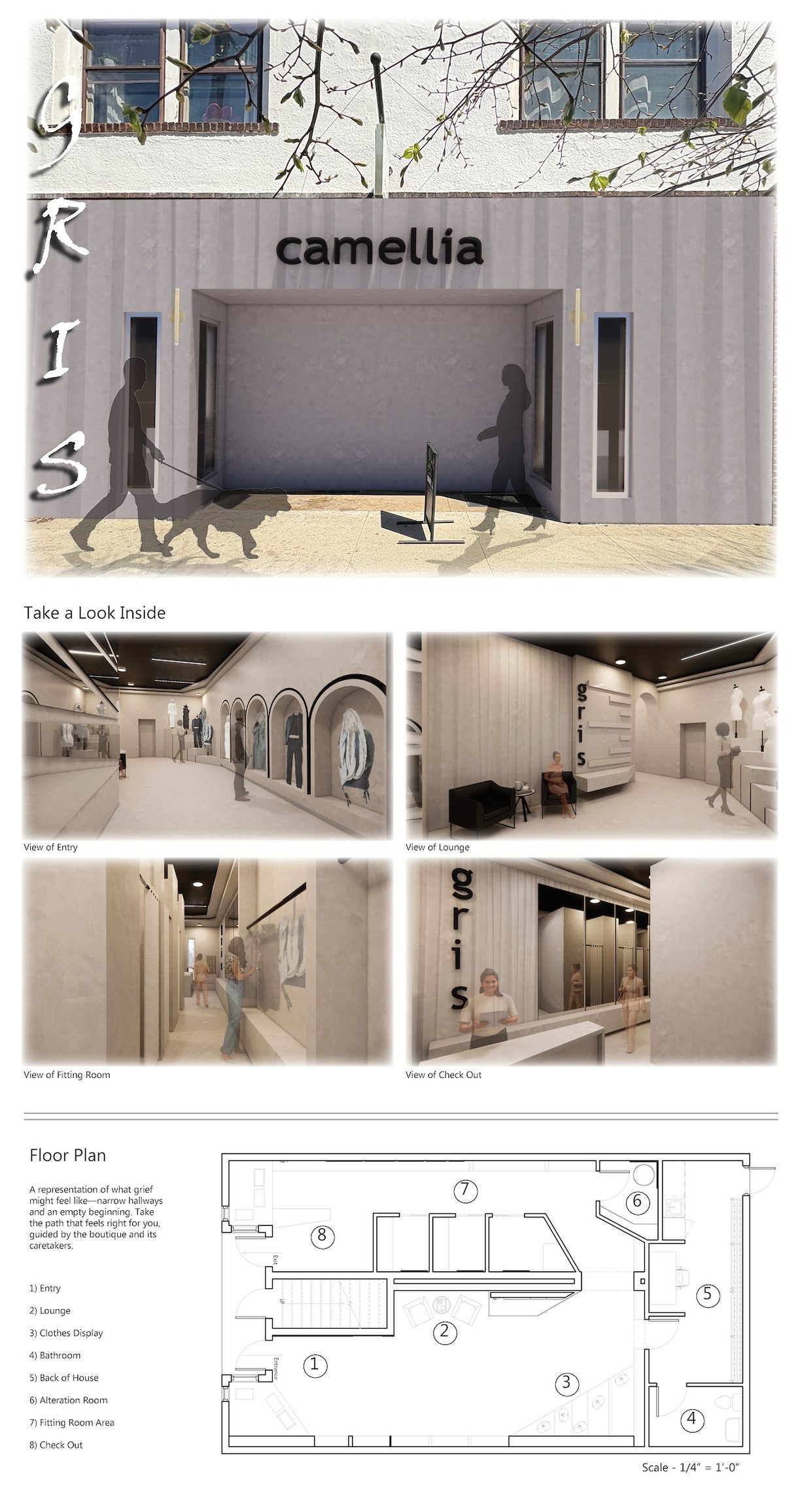 An interior layout created by Maggie Burris, an undergraduate in Interior Architecture and Design at CCAD.