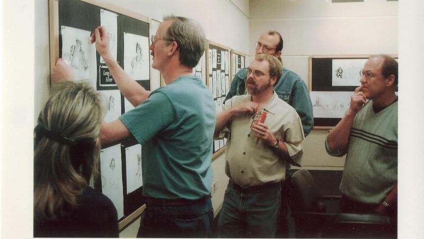 Musker and Clements (center) at work on Treasure Planet.