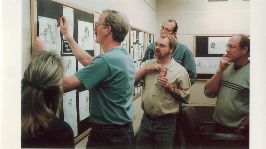 Musker and Clements (center) at work on Treasure Planet.