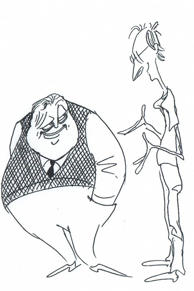 Caricature of Musker and Larson.