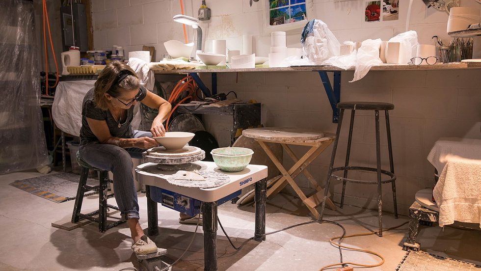 Carol Snyder working in studio