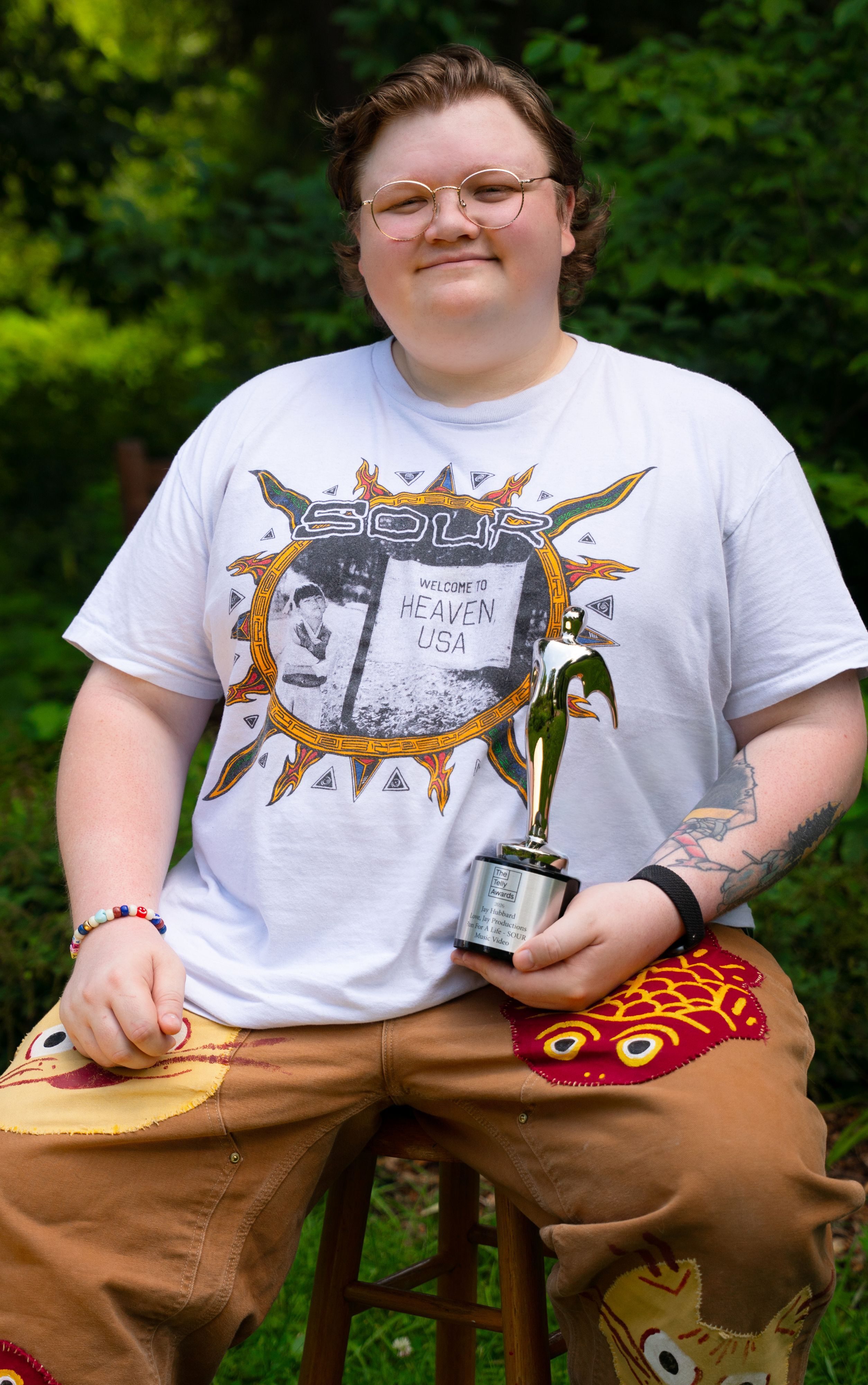 Jay Hubbard with his Silver Telly Award for directing “₩ON FOR A LIFE” by Columbus hardcore band SOUR.